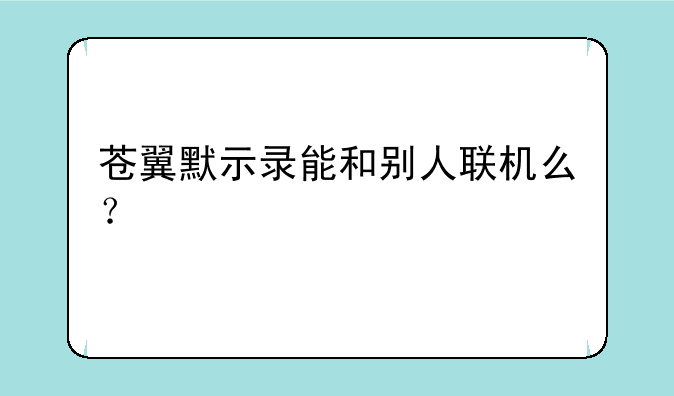 苍翼默示录能和别人联机么？