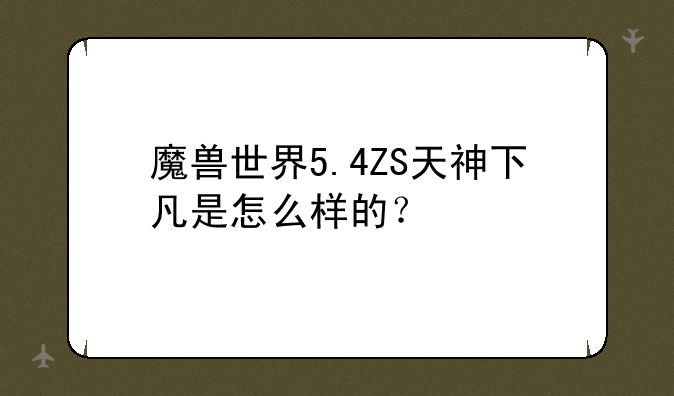 魔兽世界5.4ZS天神下凡是怎么样的？